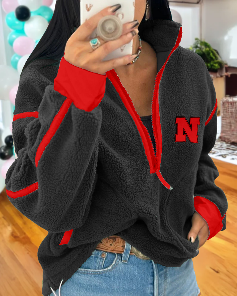 Nebraska Plush Embroidered Half-Zip Pullover