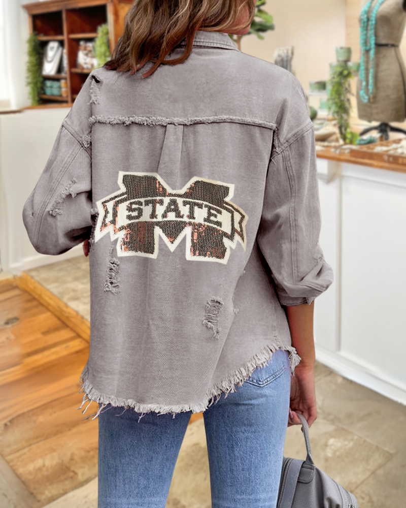 MSU State Sequined Raw-edge Shirt