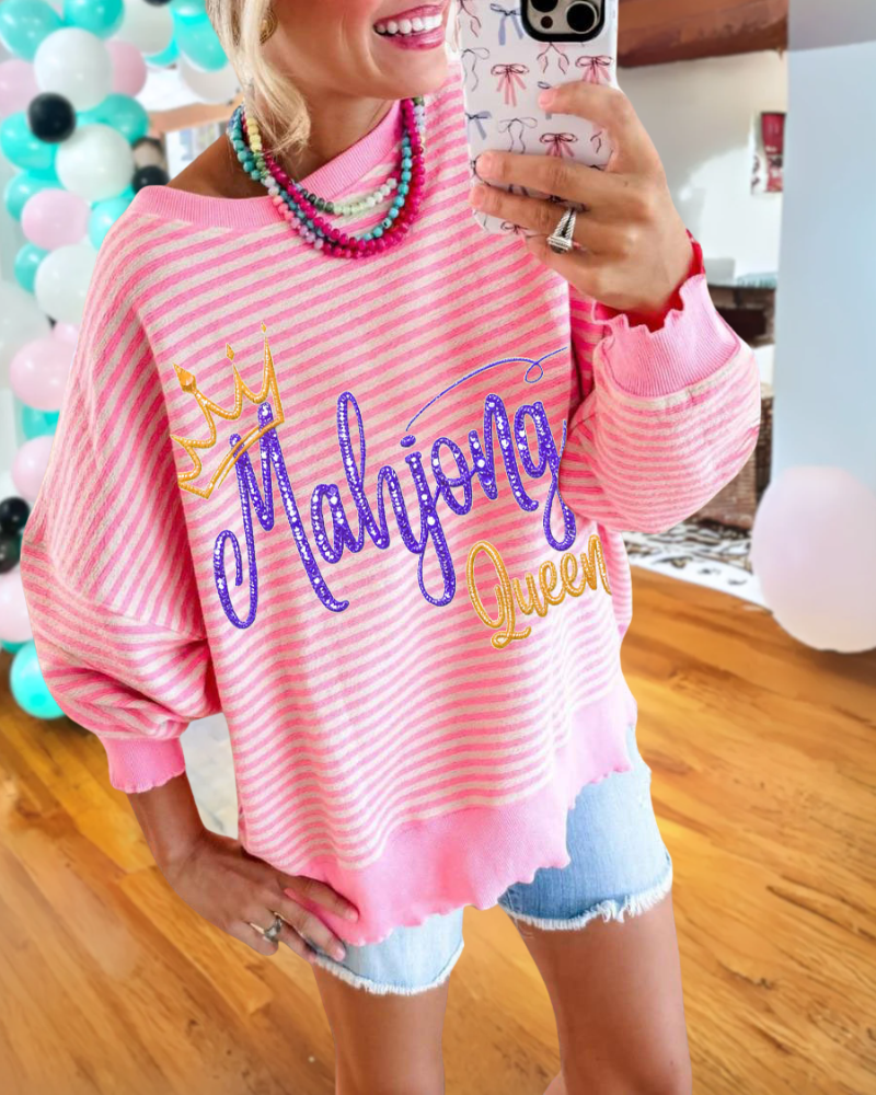 Mahjong Print Striped Sweatshirt