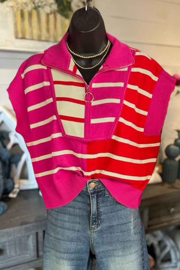 Colorblock Ribbed Striped Knit Vest