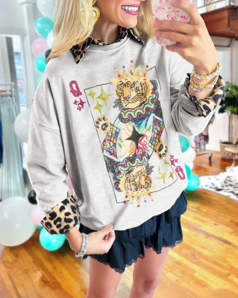 Sequin Tiger Poker Top