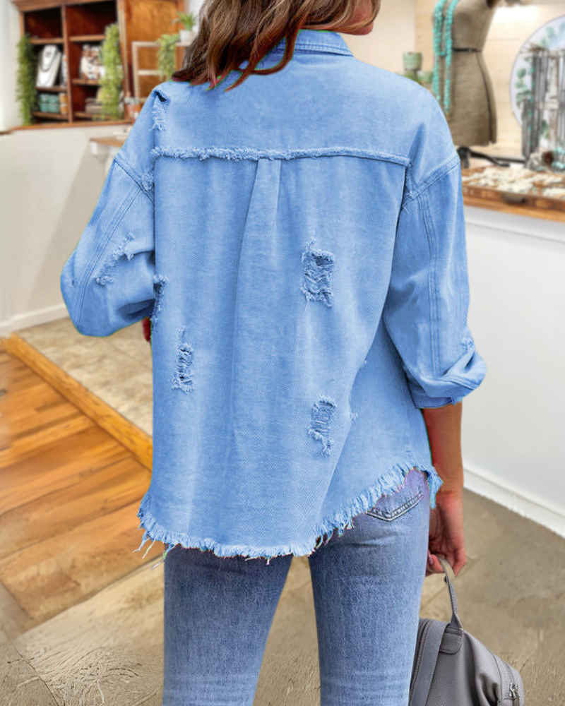 Trendy Ripped Raw Edge Jacket