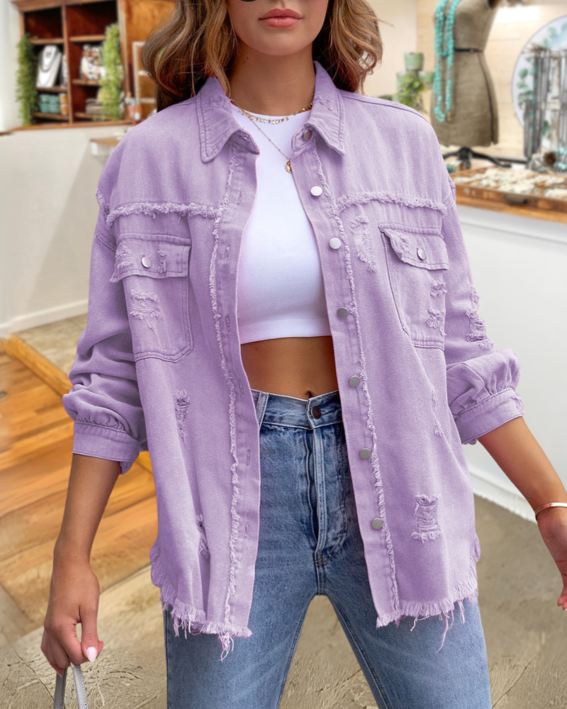 Trendy Ripped Raw Edge Jacket
