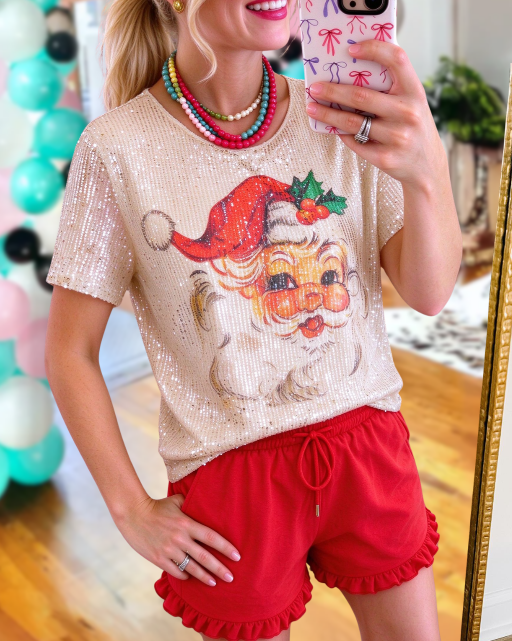 Vintage Style Sequin Santa T-shirt