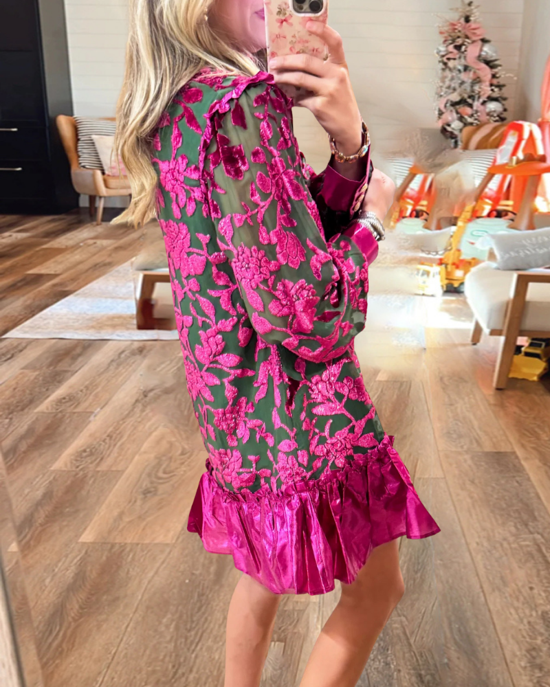 Floral Ruffle Button Mini Dress