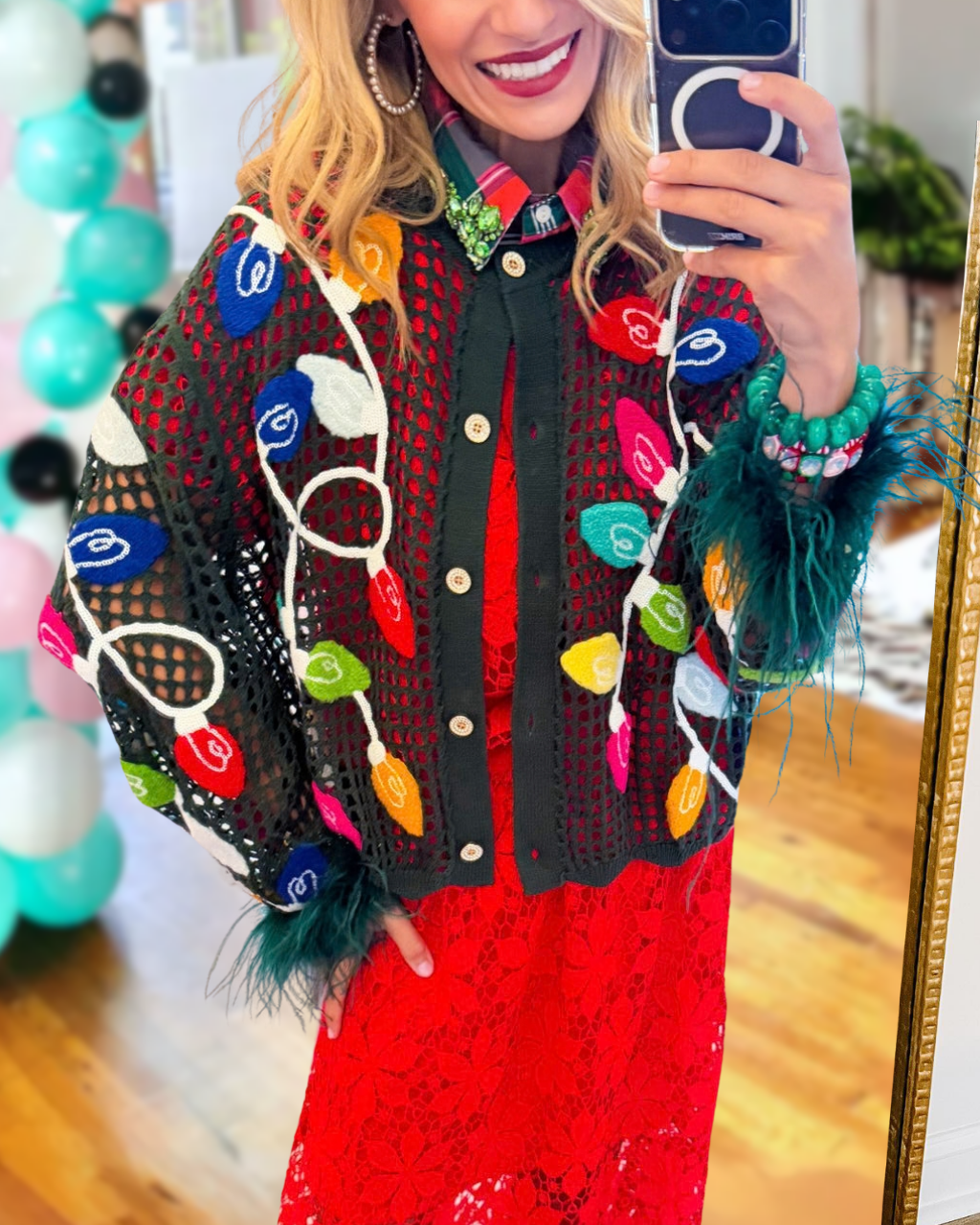 Multicolor Christmas Light Feather Top