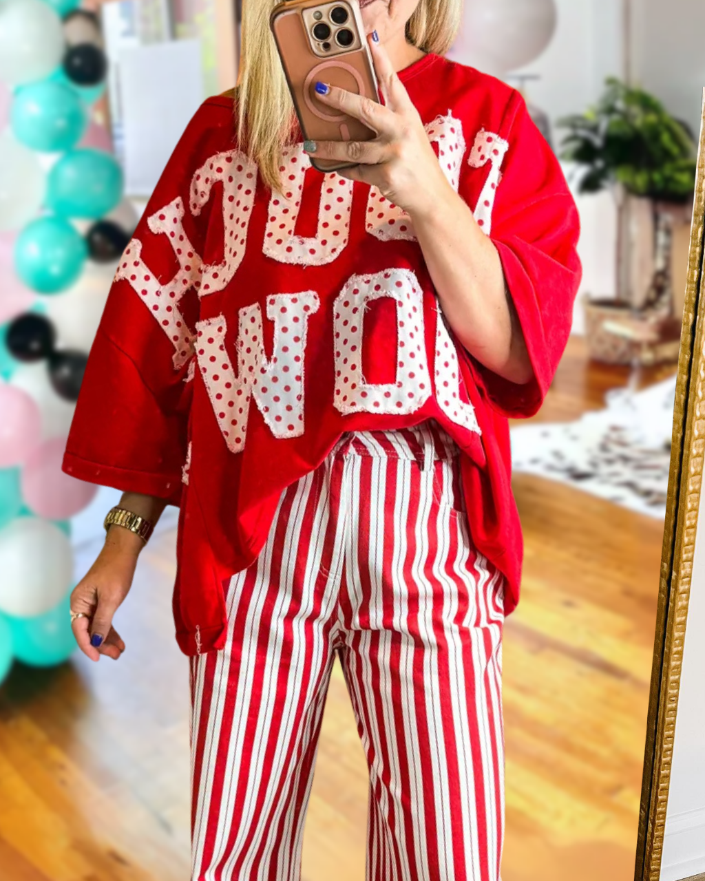 TOUCHDOWN Embroidery Polka Dot Gameday Top