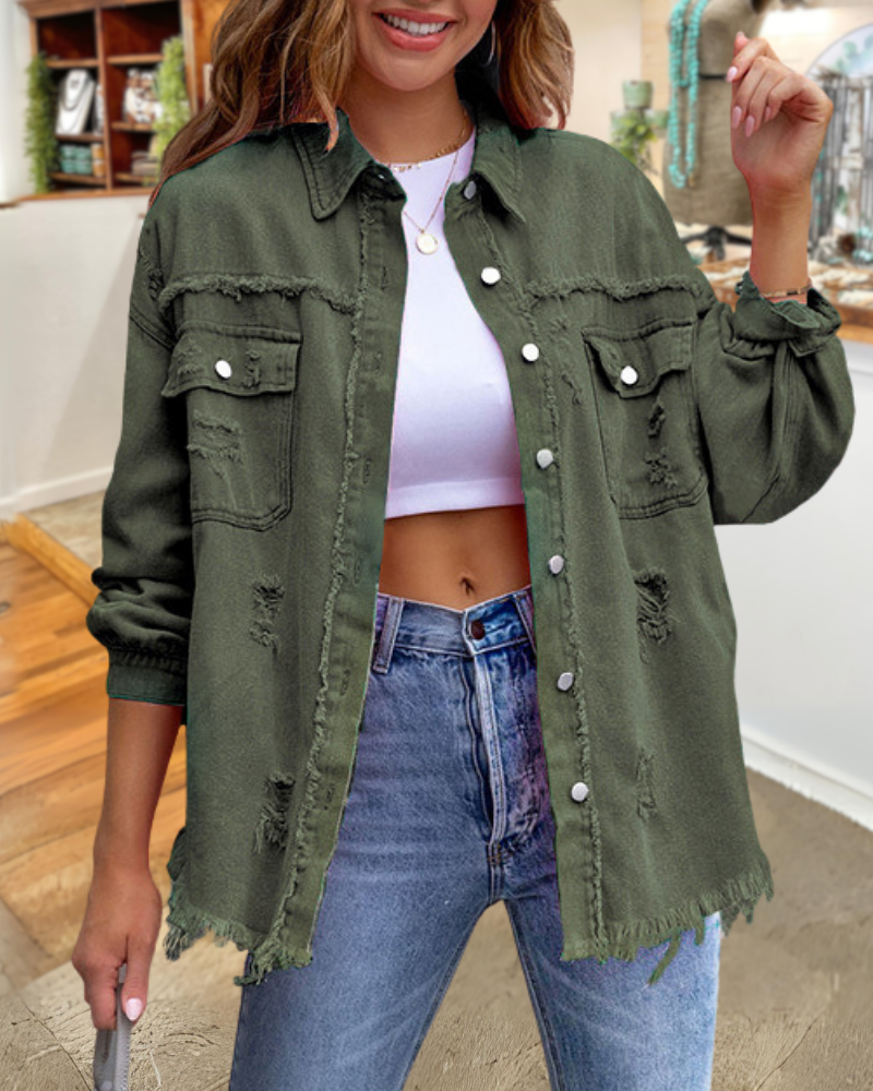 Trendy Ripped Raw Edge Jacket