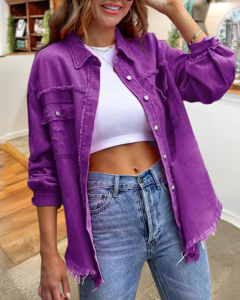 Trendy Ripped Raw Edge Jacket