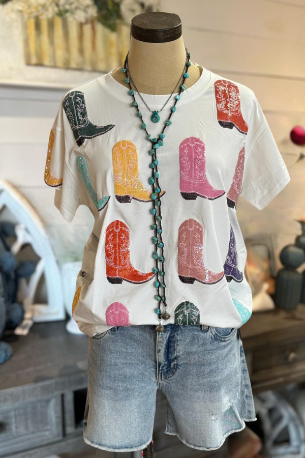 Cowboy Sequin Boots Tee