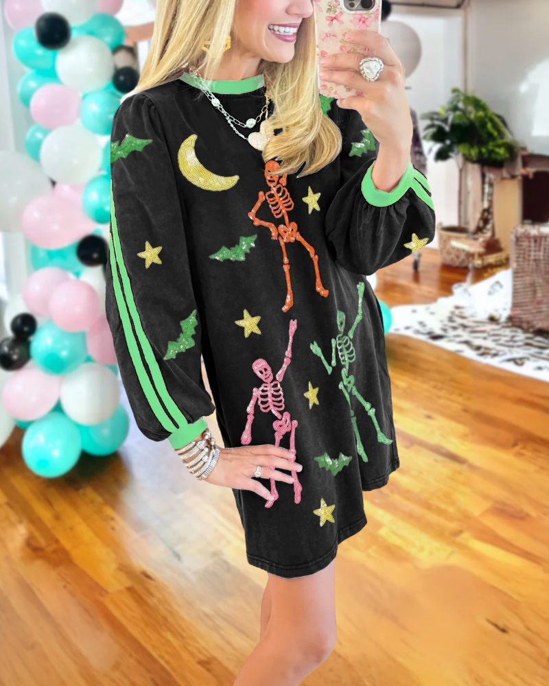 Playful Skeleton Star Moon Bat Dress