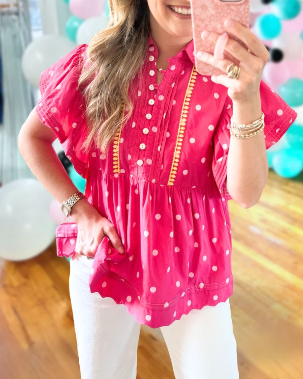 Polka Dot Poplin Babydoll Top
