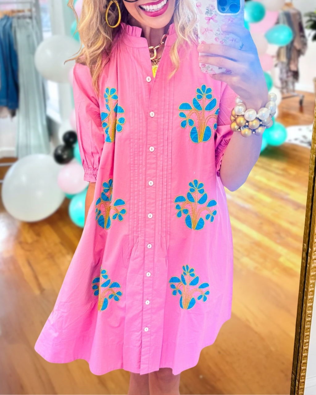 Floral Embroidered Poplin Shirt Dress
