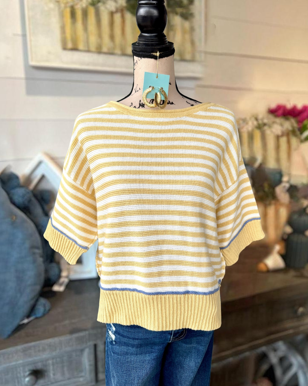 Knit Striped Crewneck Top