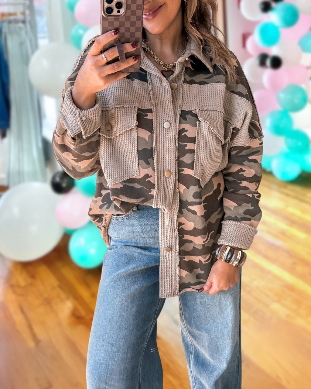 Waffle Camouflage Patchwork Jacket