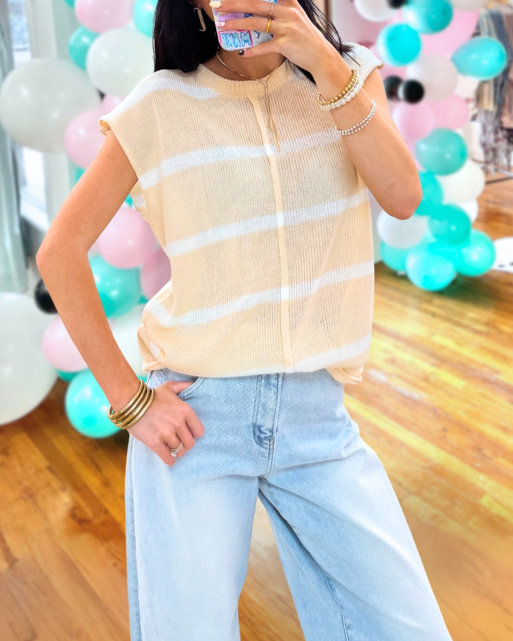 Striped Knit Sleeveless Top