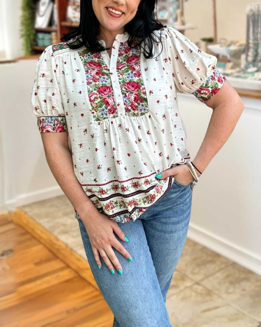 Charming Pastoral Floral Top