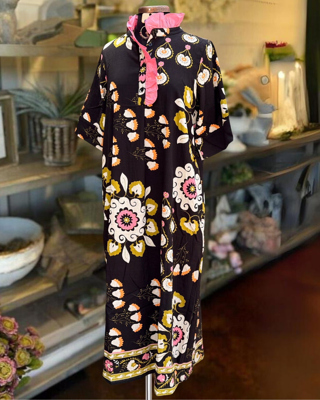 Boho Floral Ruffled Satin Dress
