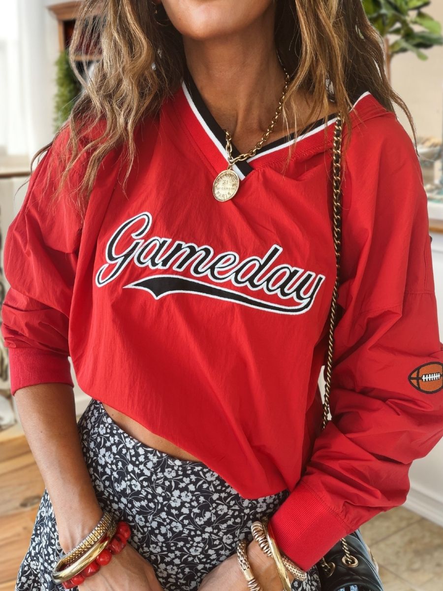 Retro Game Day Football Embroidery Pullover