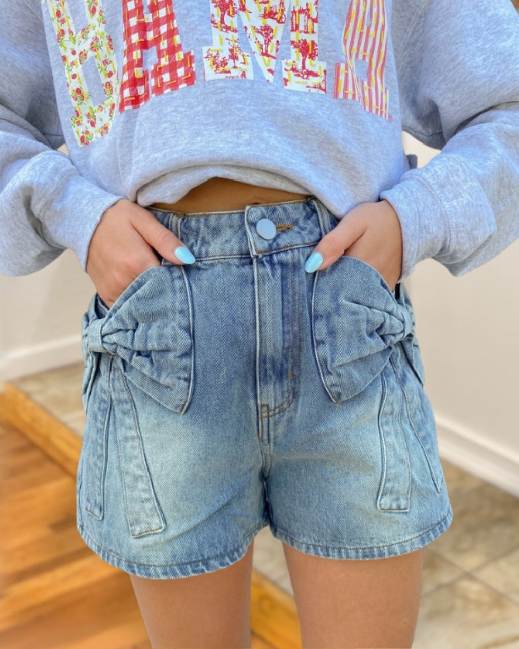 Bow Pockets Denim Shorts