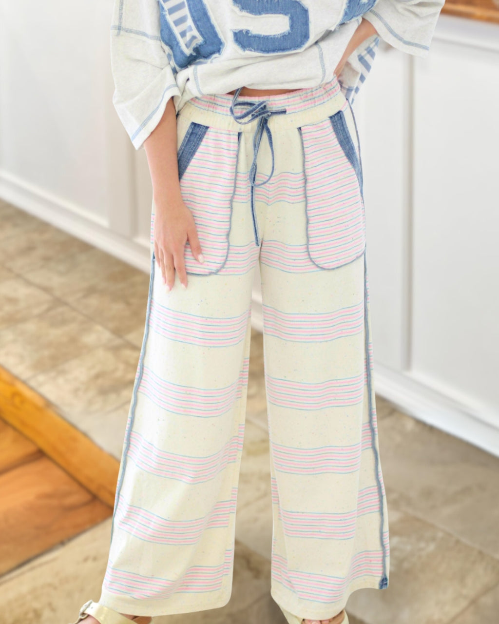 Feel Good Denim Detail Stripe Pants