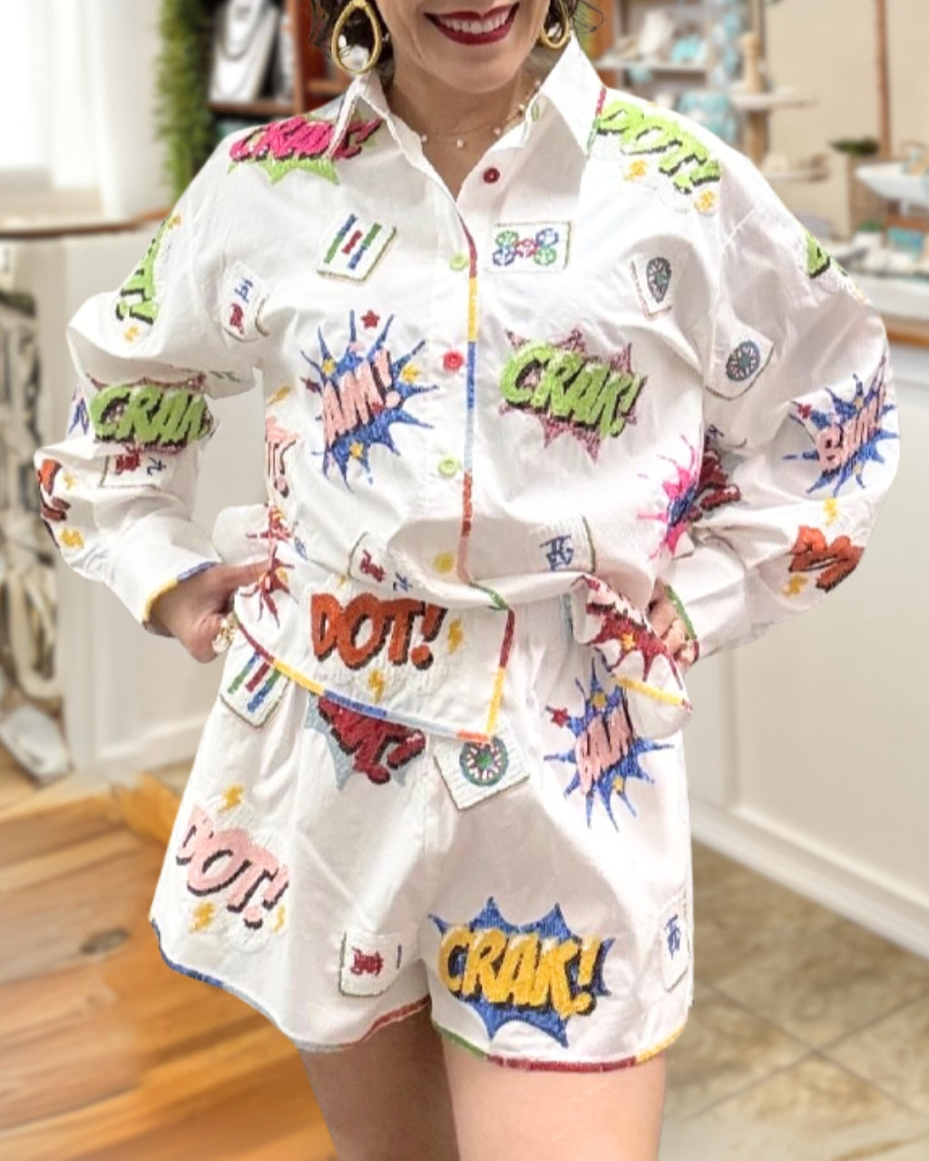 Sparkling Sequin Mahjong Shorts Set