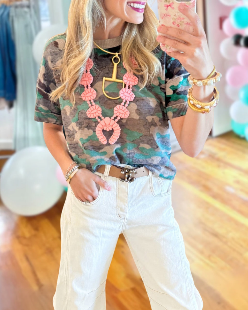 Camouflage Ribbed Trim Top