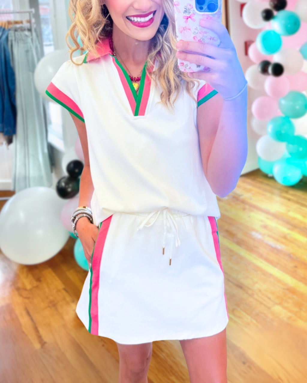 Color-blocked Ribbon Skirt Set