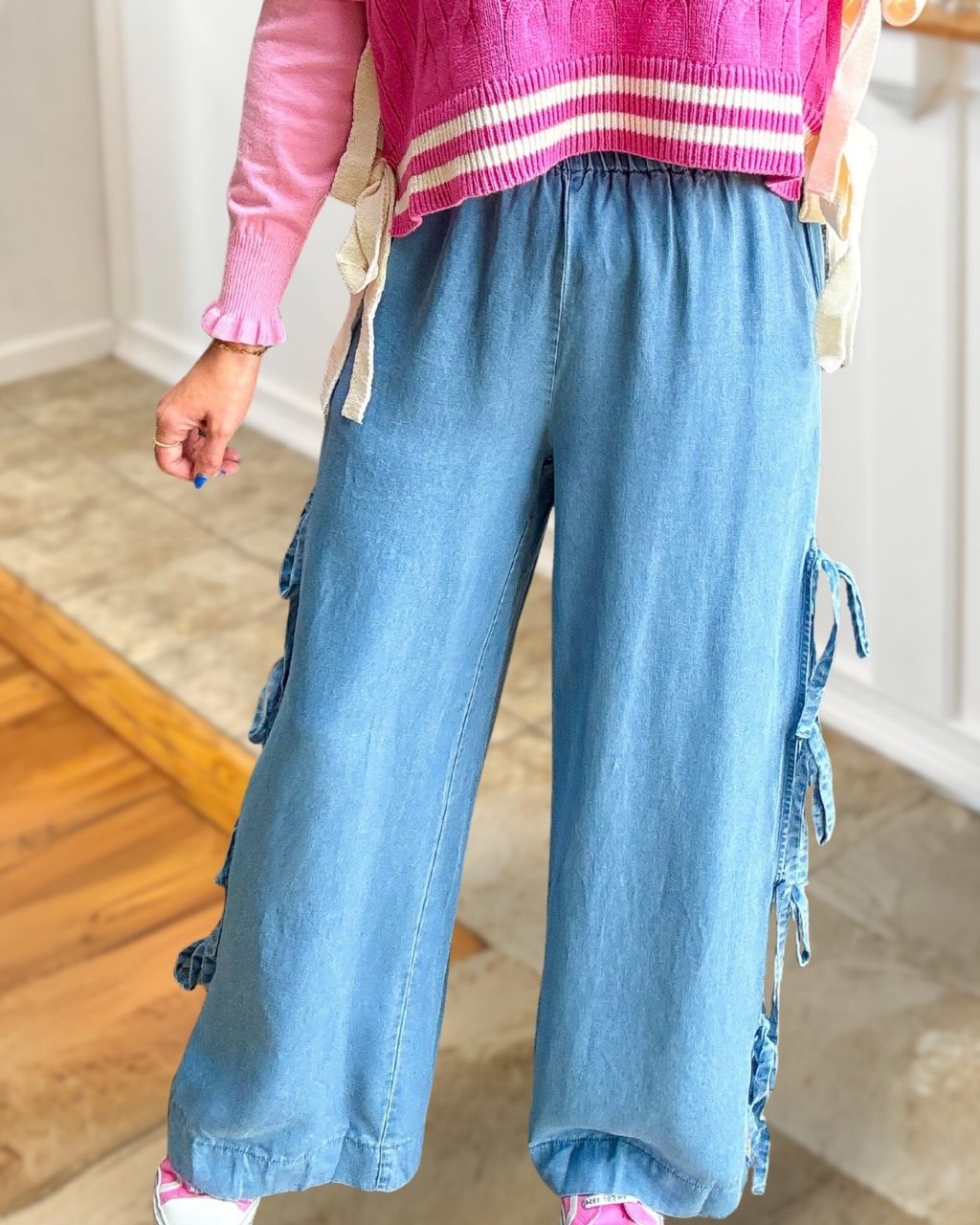 Bow-Tie Trim Denim Pants