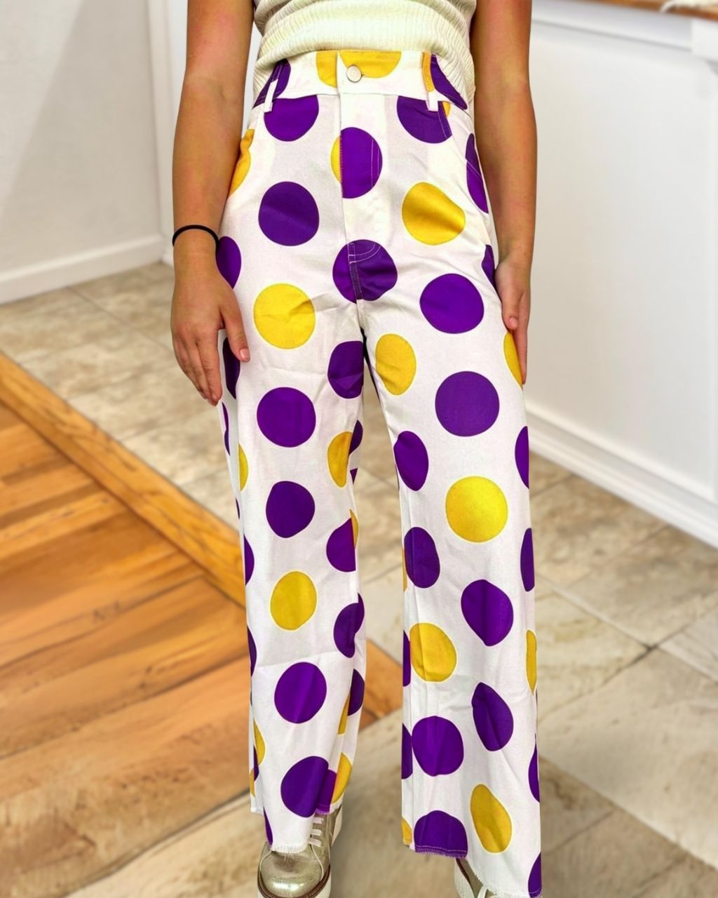 Game Day Purple Gold Polka Dot Printed Pants