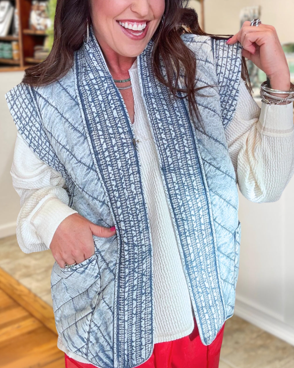 Cozy Layer Quilted Denim Vest