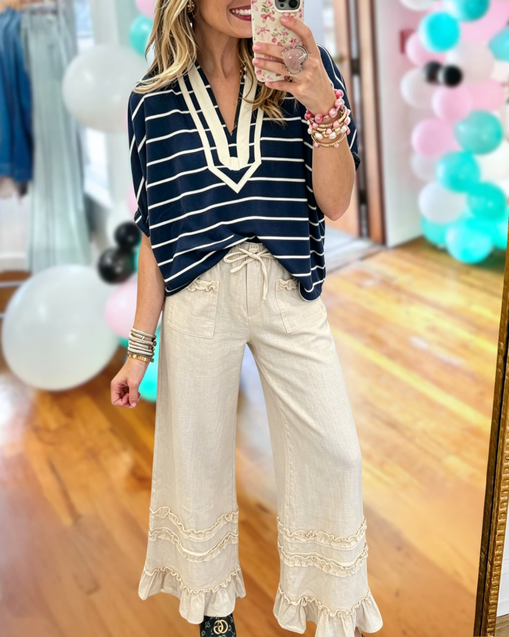 Ruffled Cotton-Linen Pants