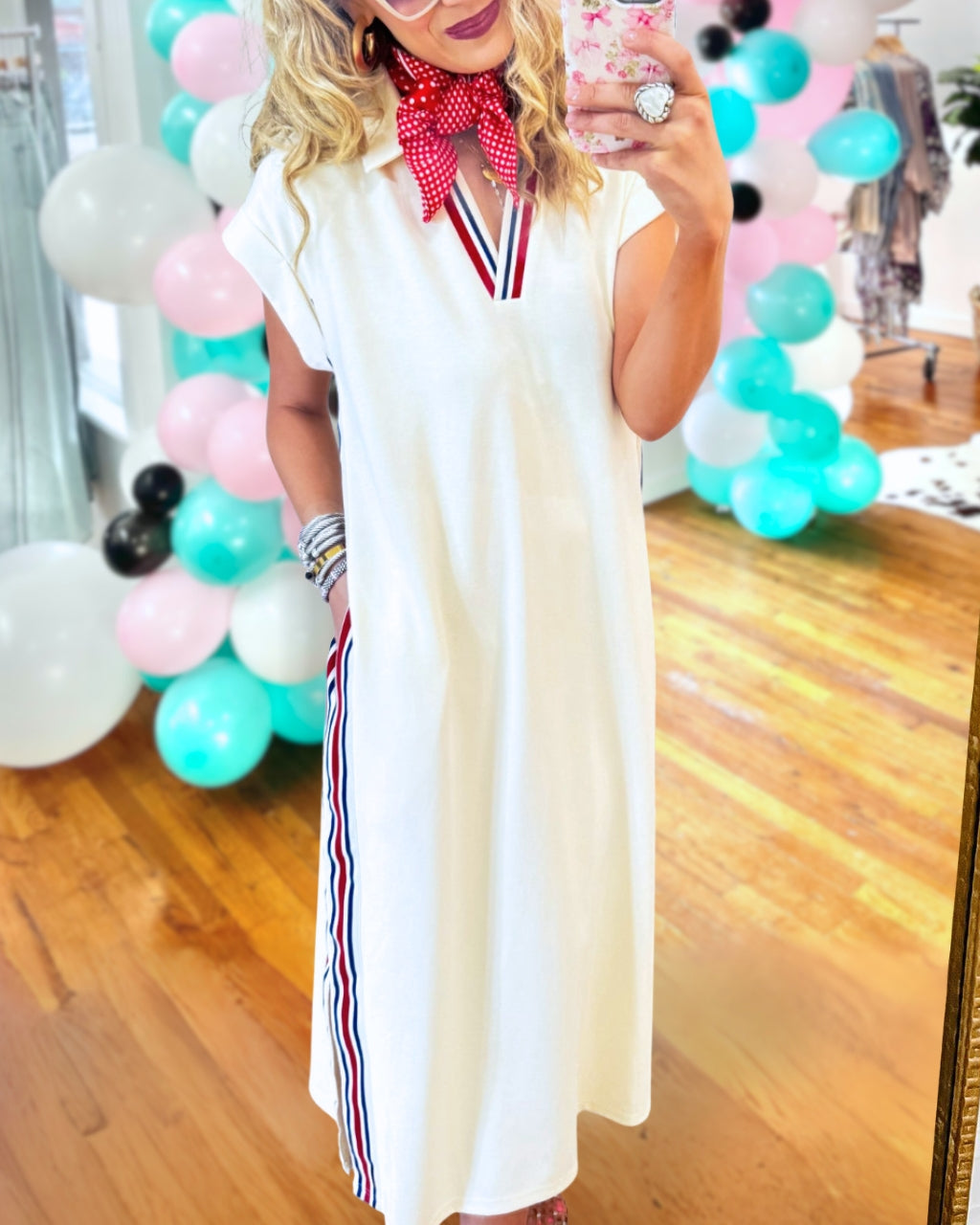 Striped Ribbon Trim Maxi Dress