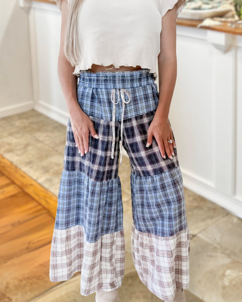 Plaid Patchwork Wide-leg Pants