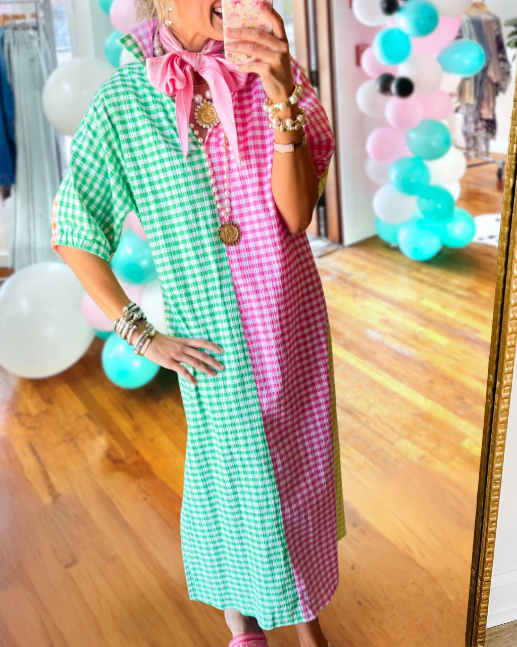 Color-block Plaid Maxi Dress