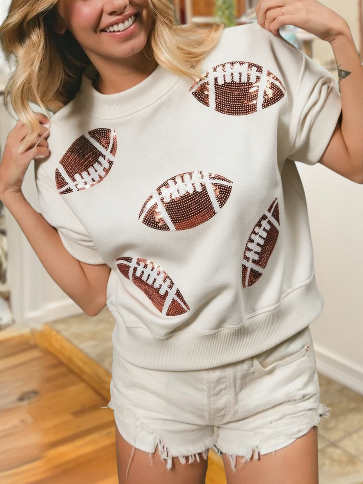 Comfortable Sequin Football T-Shirt