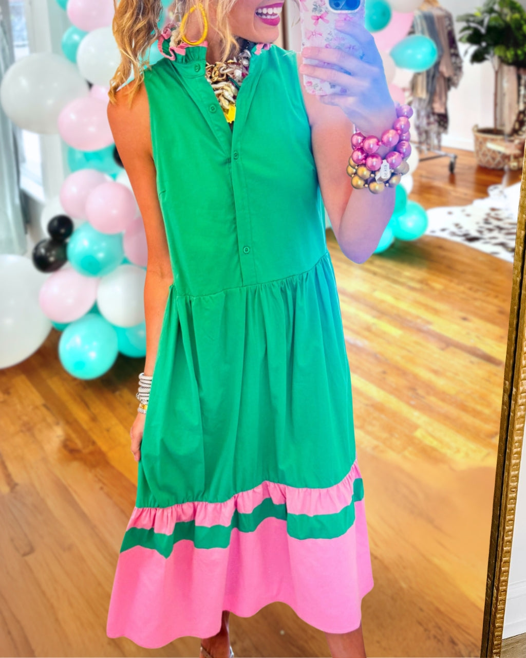 Color-blocked Sleeveless Poplin Dress