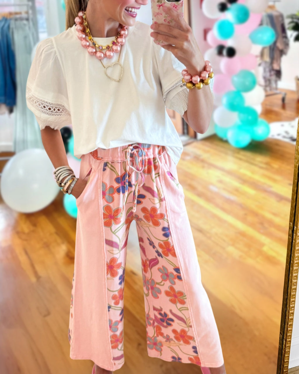 Floral Print Patchwork Trousers