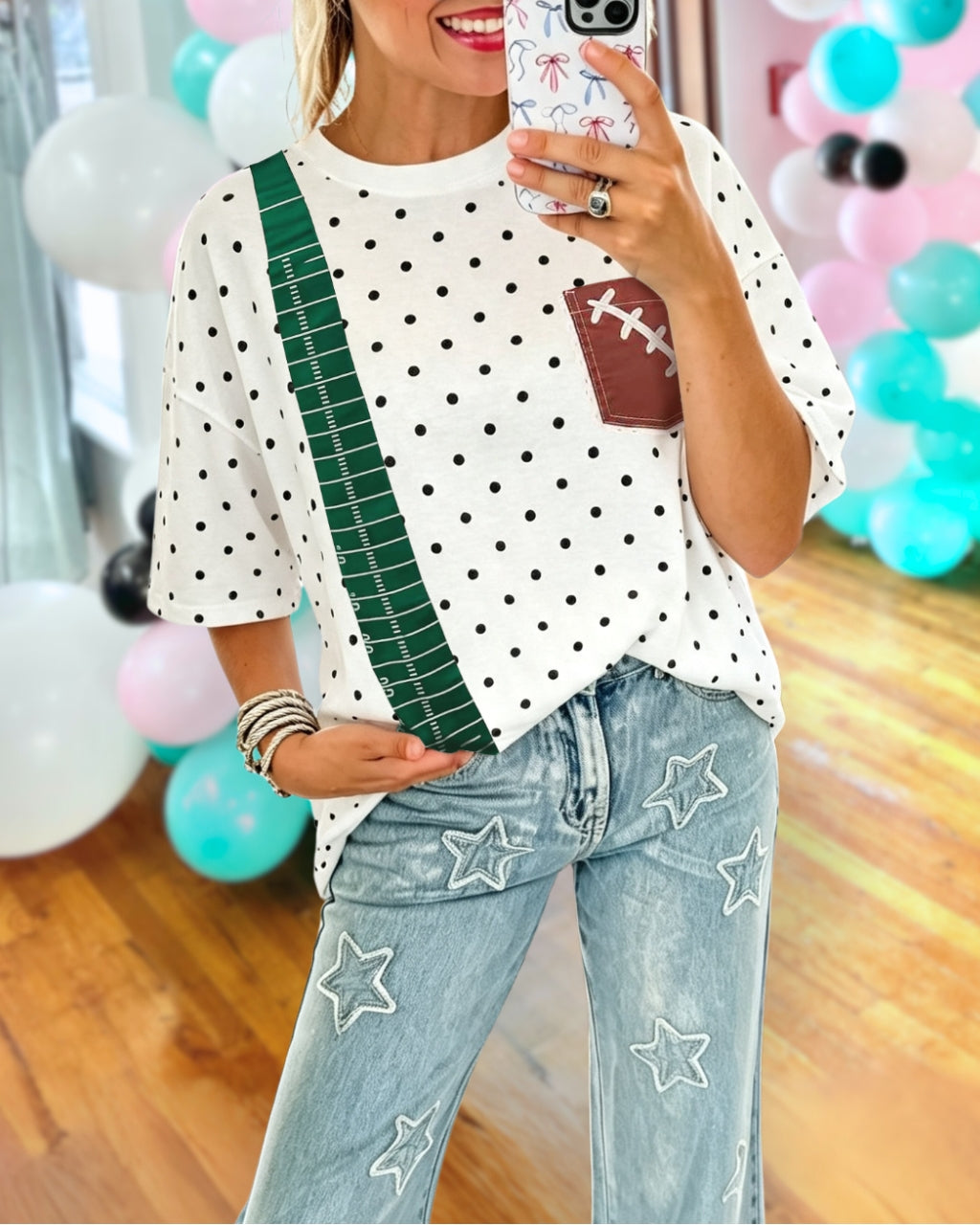 Football Yard-line Stripes Polka Dots Tee
