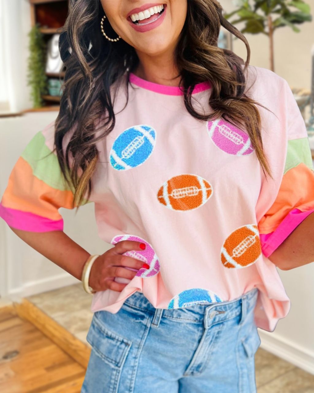 Colorful Football Embroidered T-shirt