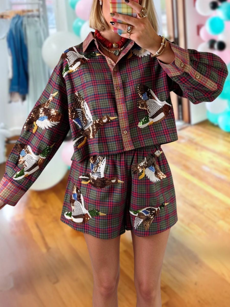 Checkered Mallard Duck Sequined Shirt