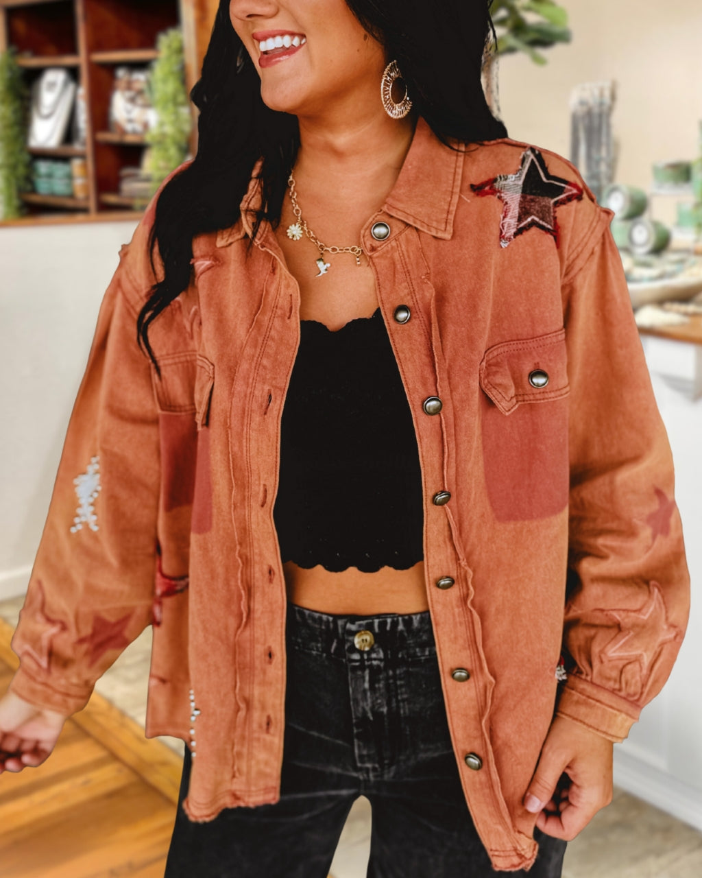 Playful Star Patch Denim Jacket