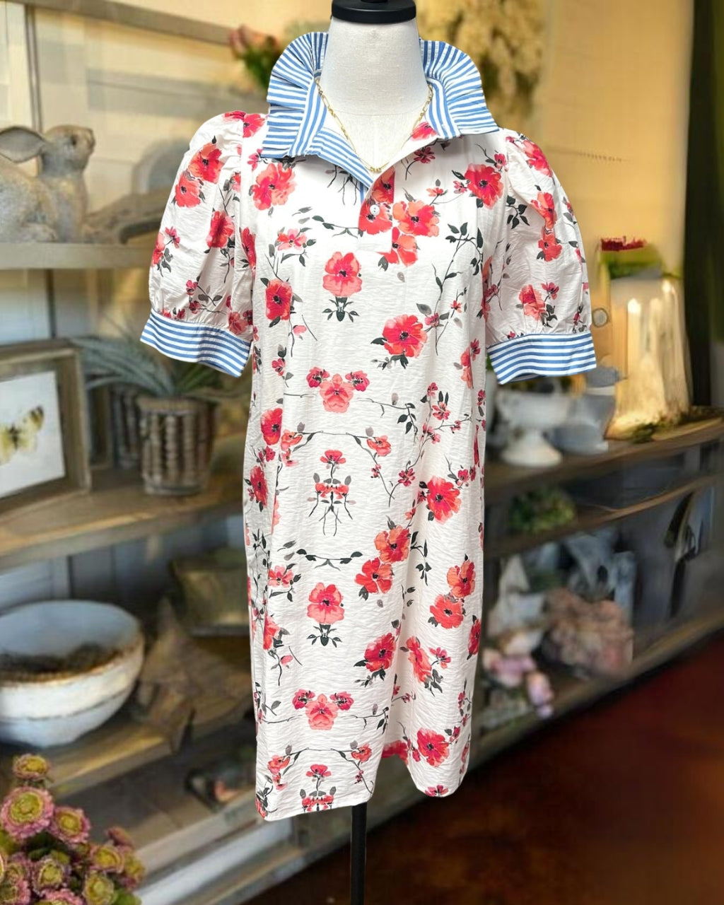 Blooming Flower Stand Collar Dress