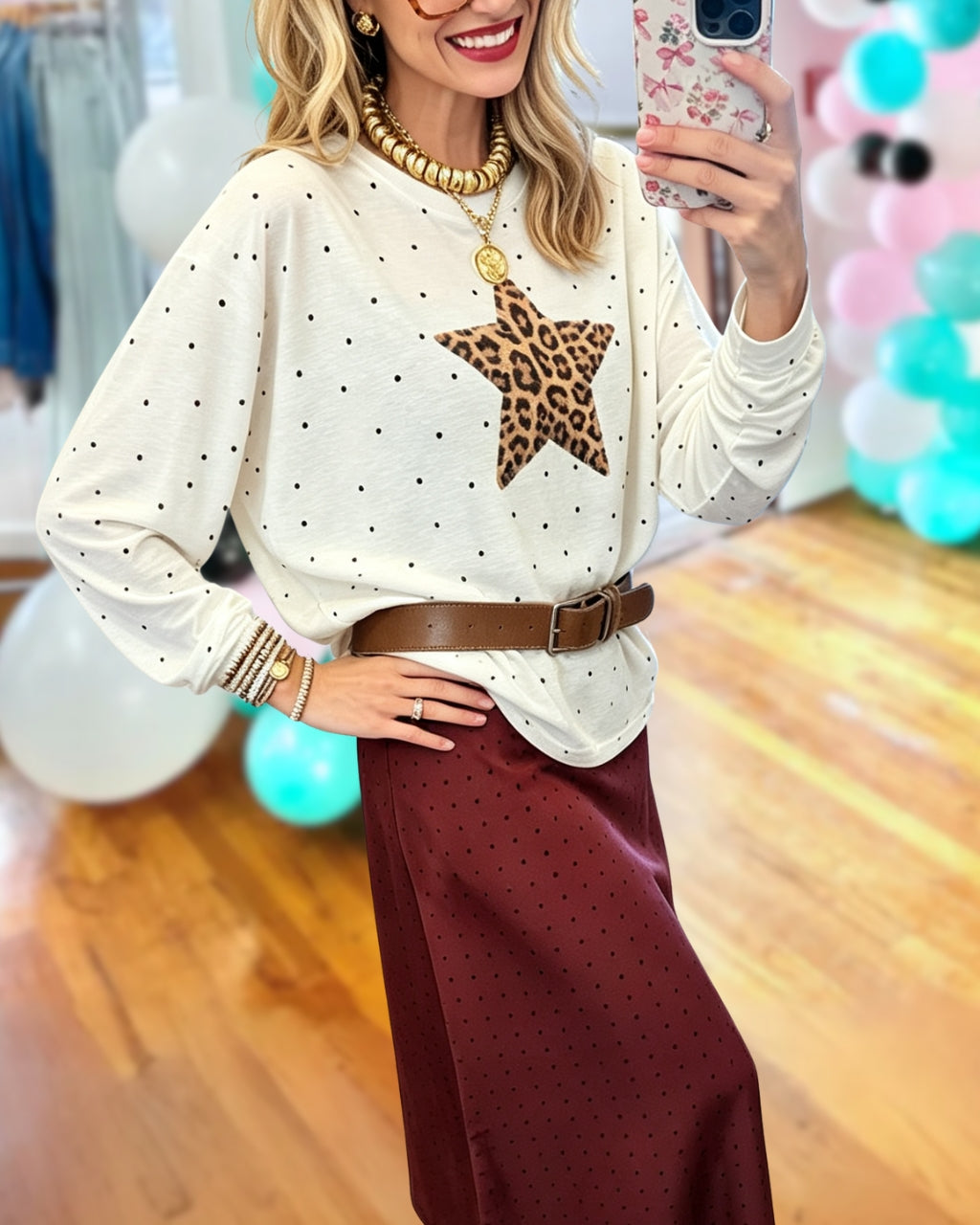 Star-patterned Leopard Polka Dot Top