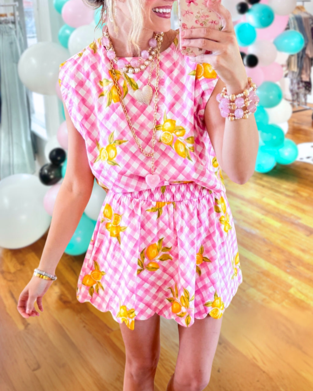 Lemon Plaid Satin Skort Set