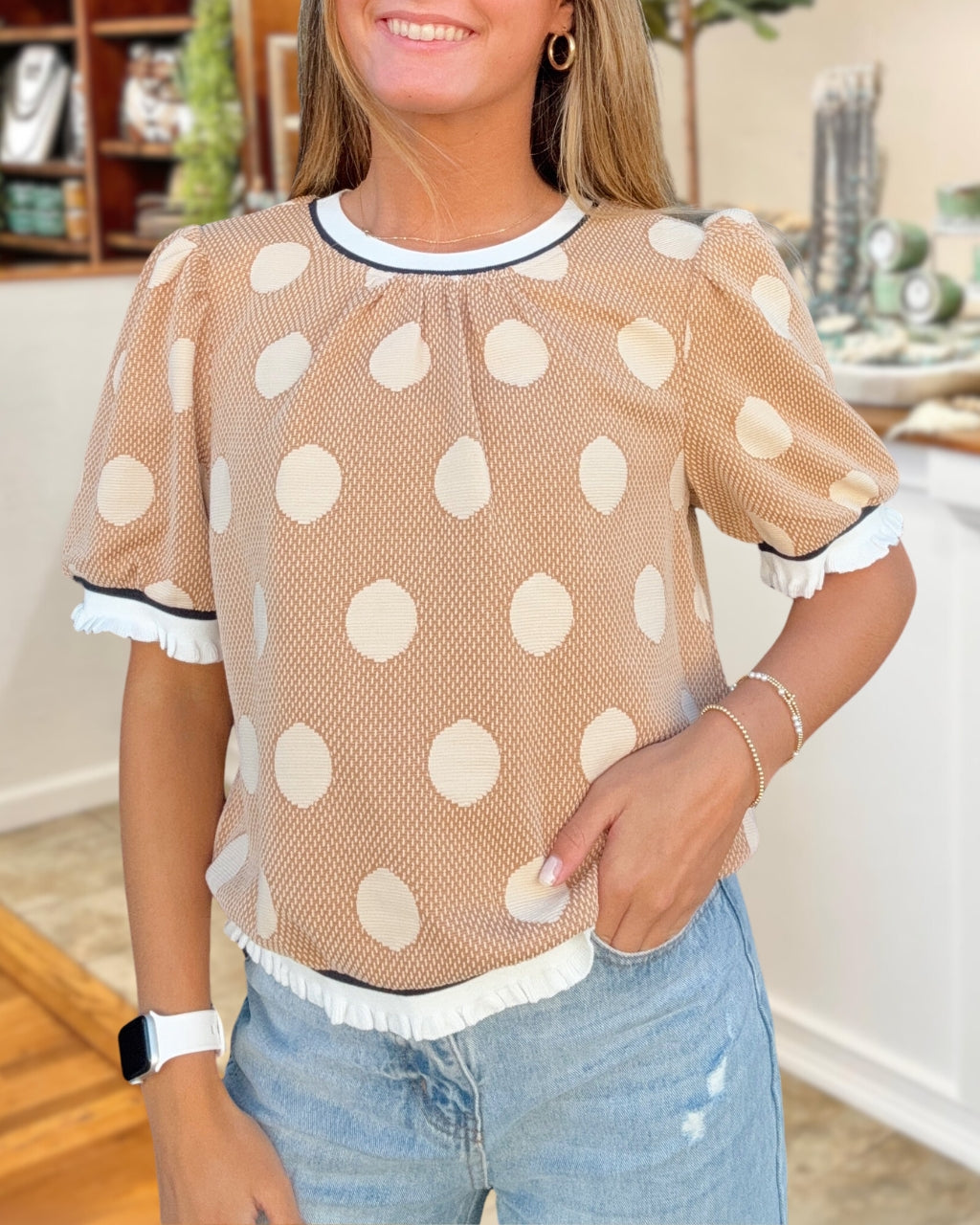 Retro Textured Polka Dot Top