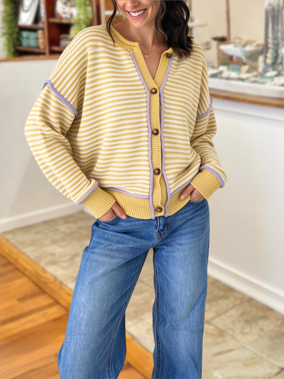 Stylish Striped Color-Block Cardigan