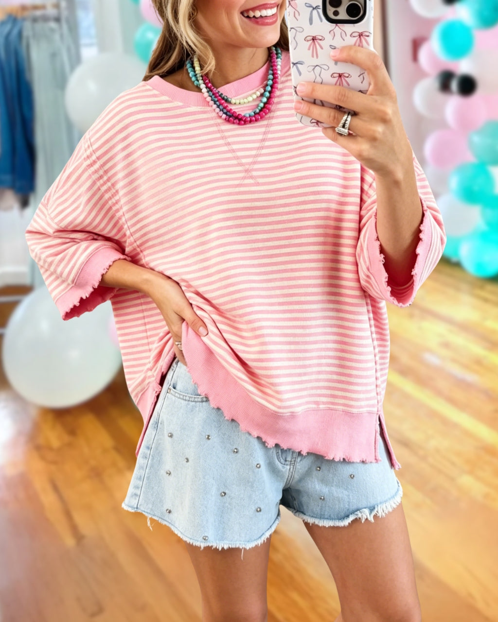 Striped Distressed-Trim Top
