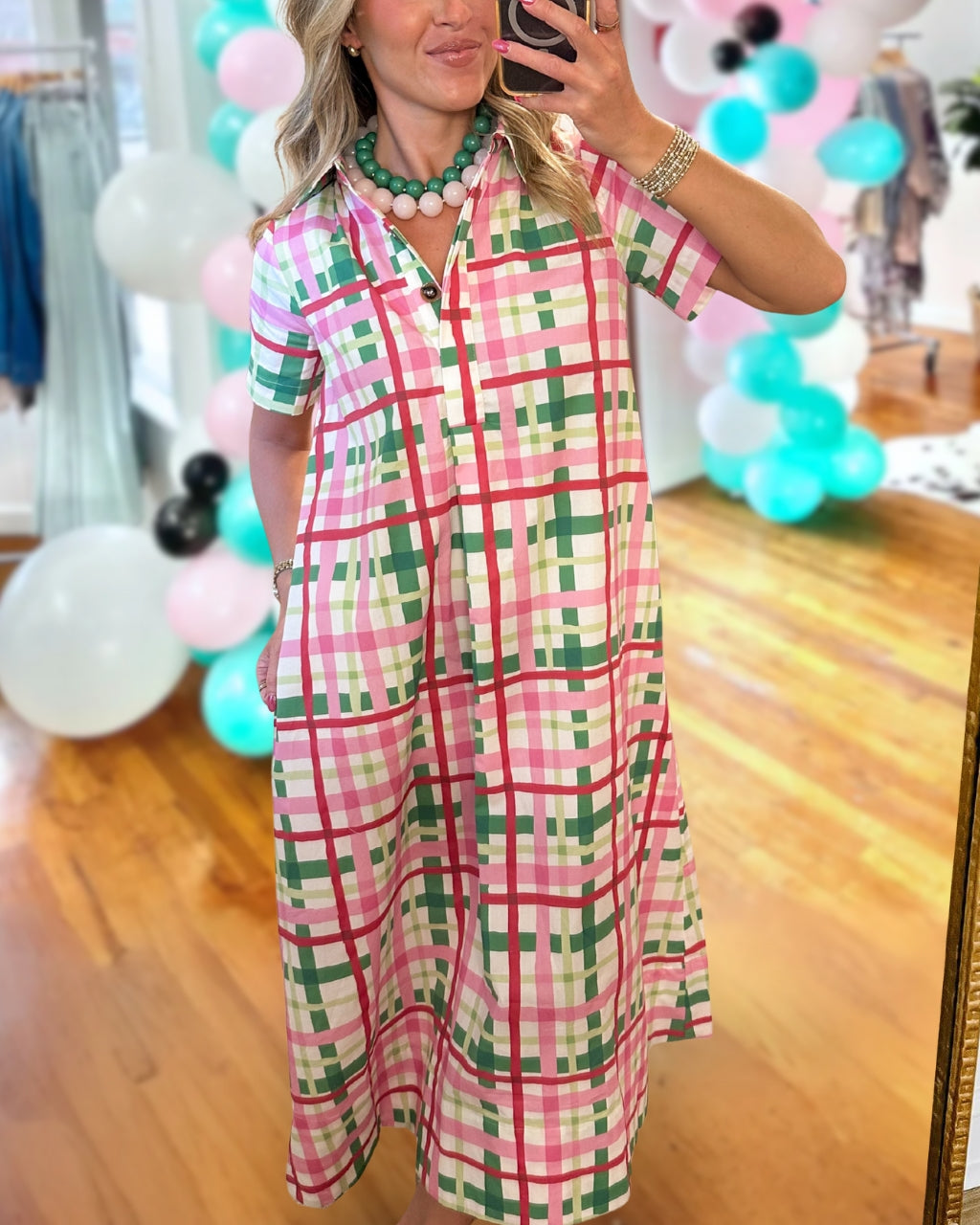 Contrast Plaid Satin Maxi Dress