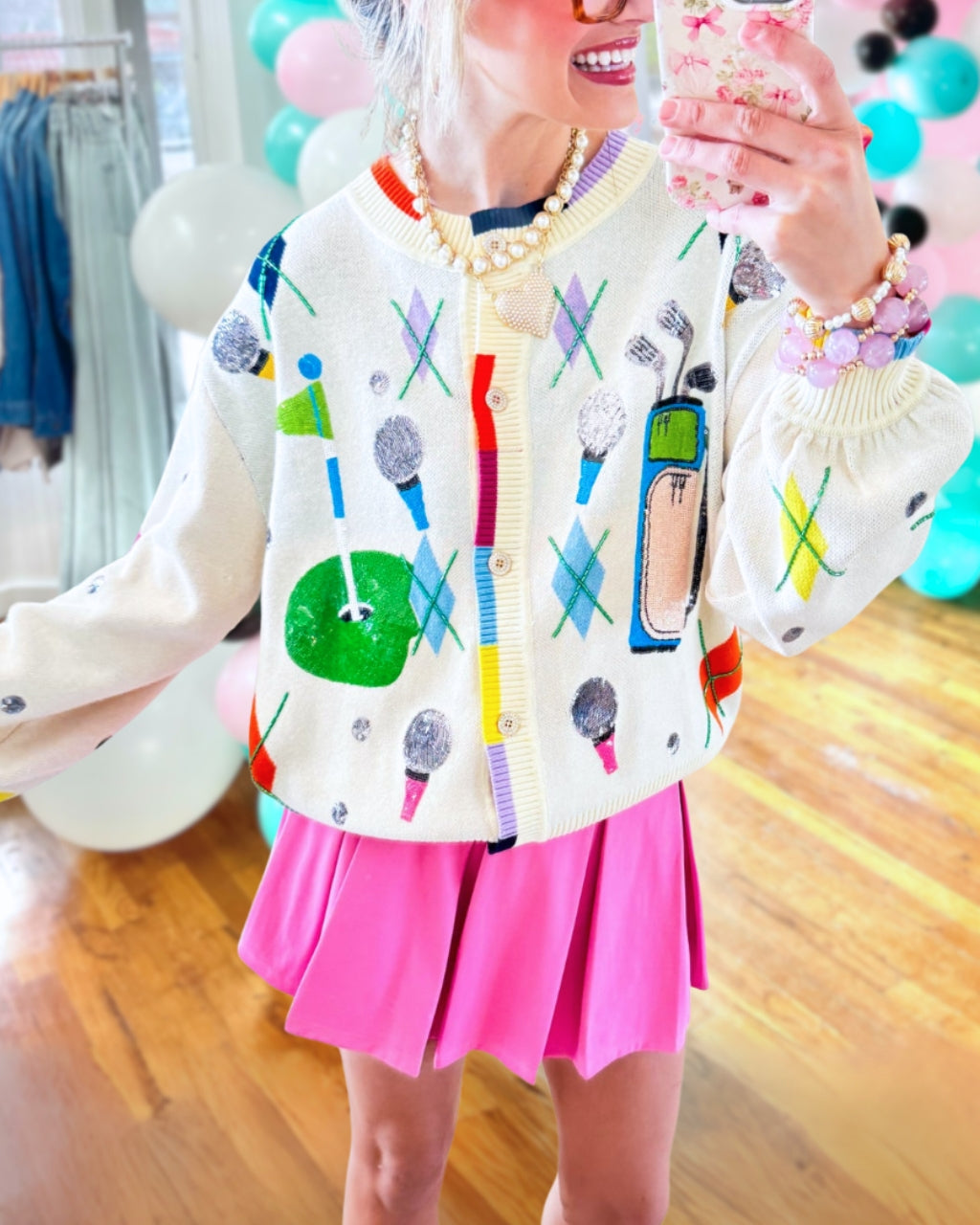 Golf Embroidered Sequin Cardigan